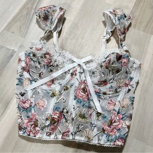 Victoria's Secret Floral Lace Bra Top - White and Pink